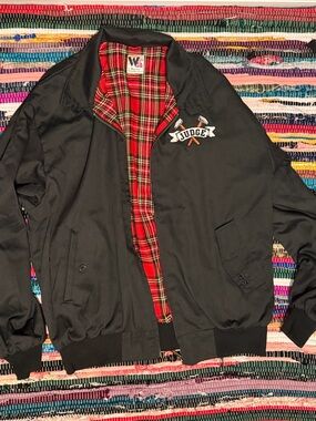 JUDGE Embroidered Warrior Harrington Jacket with Red Plaid Lining